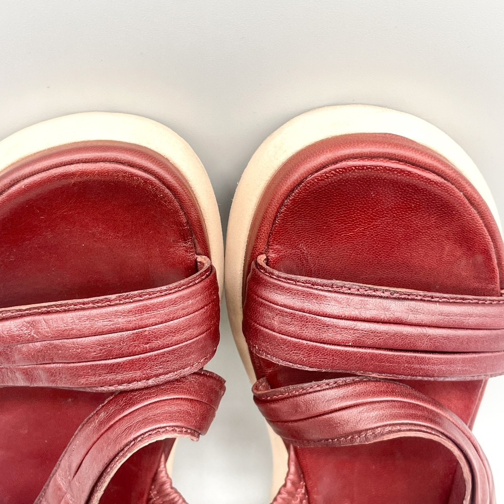 Miz Mooz Womens 38 Strappy Platform Sandals Burgundy Leather Wedge Chunky Boho - Picture 10 of 11